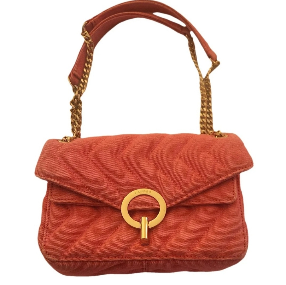 Pink and Gold Sandro Paris Women's Shoulder Bag Crossbody Bag Quilted